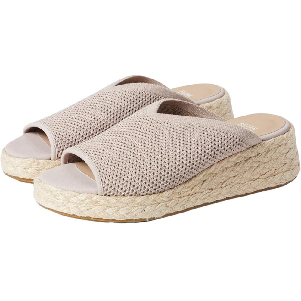 Eileen Fisher Beige Knit Espadrille Platform Slide Sandals VGUC